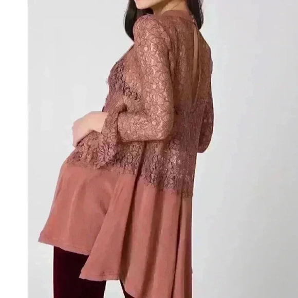 FREE PEOPLE Secret Origins Lace Tunic Dusty Mauve Size Small New With Tags - Picture 2 of 10